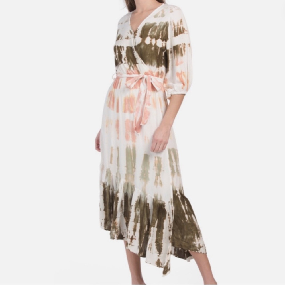 NWOT! Young Fabulous & Broke Jillian Tie Dye Wrap Midi Dress in Seaweed -Size XS